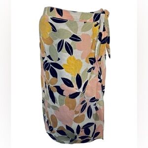 Linen RACHEL ZOE Large Floral Wrap Skirt Long Maxi Hawaiian Pink Yellow Boho